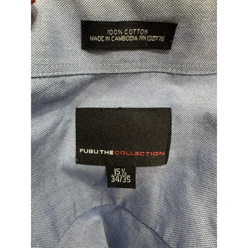 FUBU Button Up Shirt Mens Long Sleeve Blue 15 1/2 collar size 34/35 Cotton